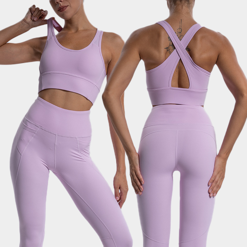 Benutzerdefiniertes Logo High-Support Seamless Active Wear Frauen Cross Back Sport Yoga BH-Set