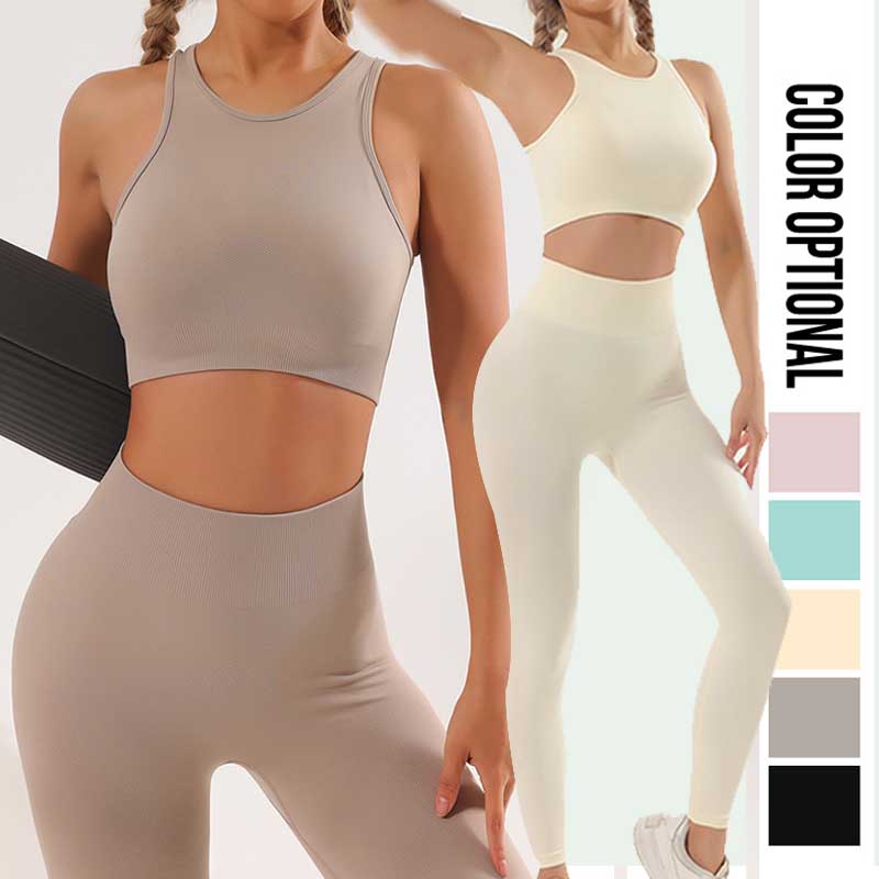 Benutzerdefiniertes Logo Fitness Wear Yoga Bekleidung Frauen Outdoor Seamless Gym Wear Sets Blank Sport Yoga BH